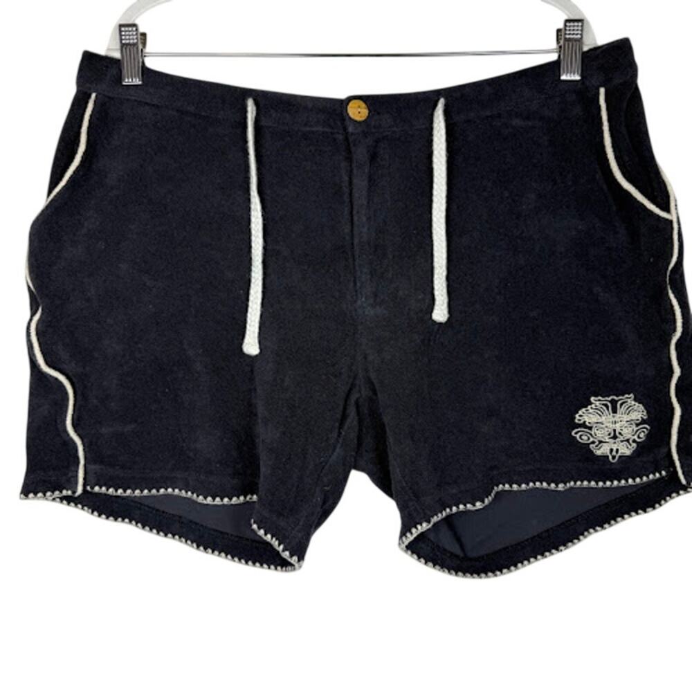 Tombolo x Agua Magica Cabana Shorts Black Terry Cloth Men XL Embroidered Oaxacan